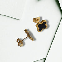 Black Flower Gold Stud Earrings