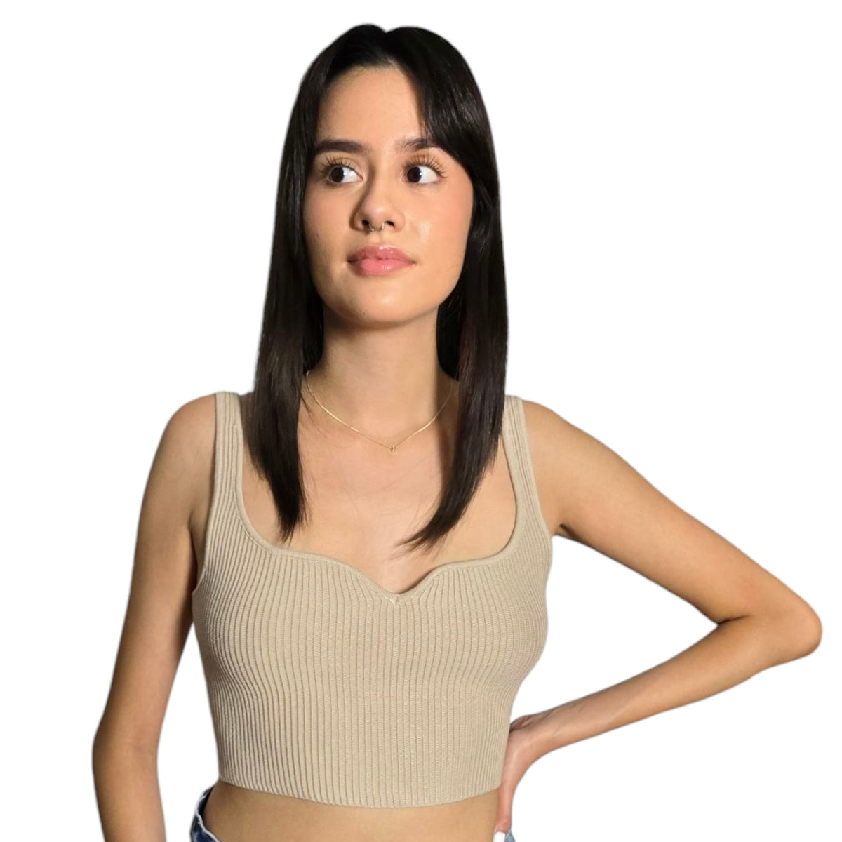 Women's Sleeveless Cropped Rib Knit Seamless Sweetheart Neckline Tank Top