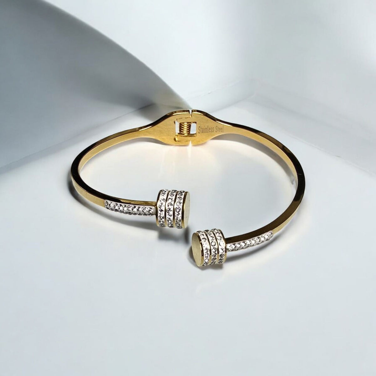 Gold Latch Bracelet w/ white stones