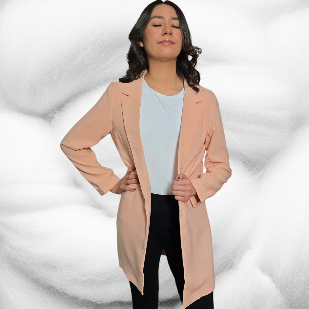 Women's Twill Princess Buttonless Long Blazer Jacket