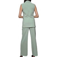 Women's Twill Sleeveless Long Blazer Vest and Wide Pants Combo
