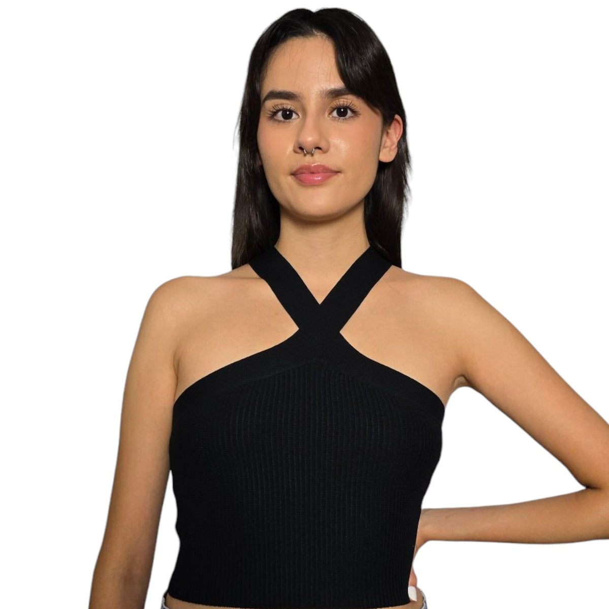 Women's Criss Cross Halter Crop Top Sleeveless Ribbed Knit Cami Tank Top