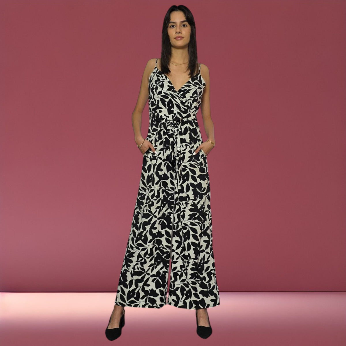 Women's Floral Print Jumpsuit with Side Pockets