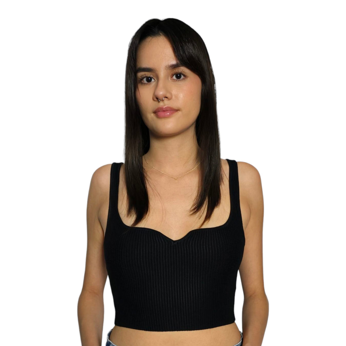 Women's Sleeveless Cropped Rib Knit Seamless Sweetheart Neckline Tank Top