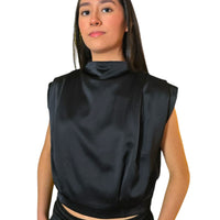 Women's High Neck Sleeveless Zipper Crop Top