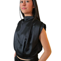 Women's High Neck Sleeveless Zipper Crop Top