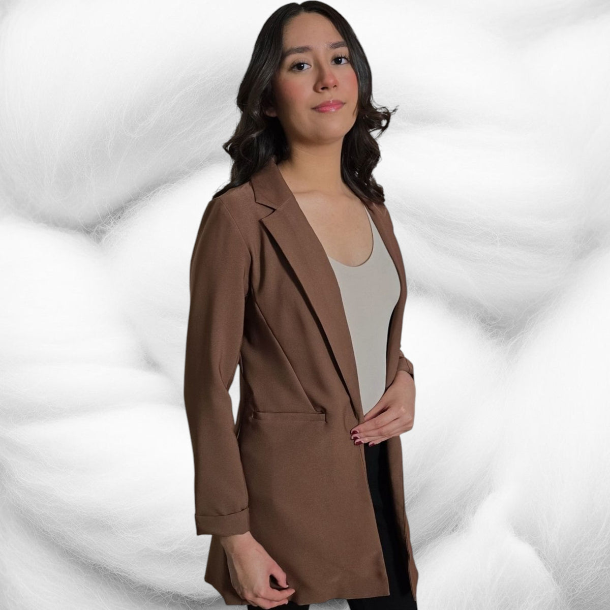 Women's Twill Princess Buttonless Long Blazer Jacket
