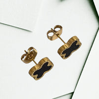 Black Flower Gold Stud Earrings