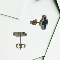 Black Flower Silver Stud Earrings
