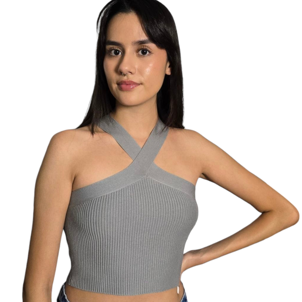 Women's Criss Cross Halter Crop Top Sleeveless Ribbed Knit Cami Tank Top