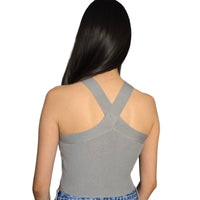 Women's Criss Cross Halter Crop Top Sleeveless Ribbed Knit Cami Tank Top