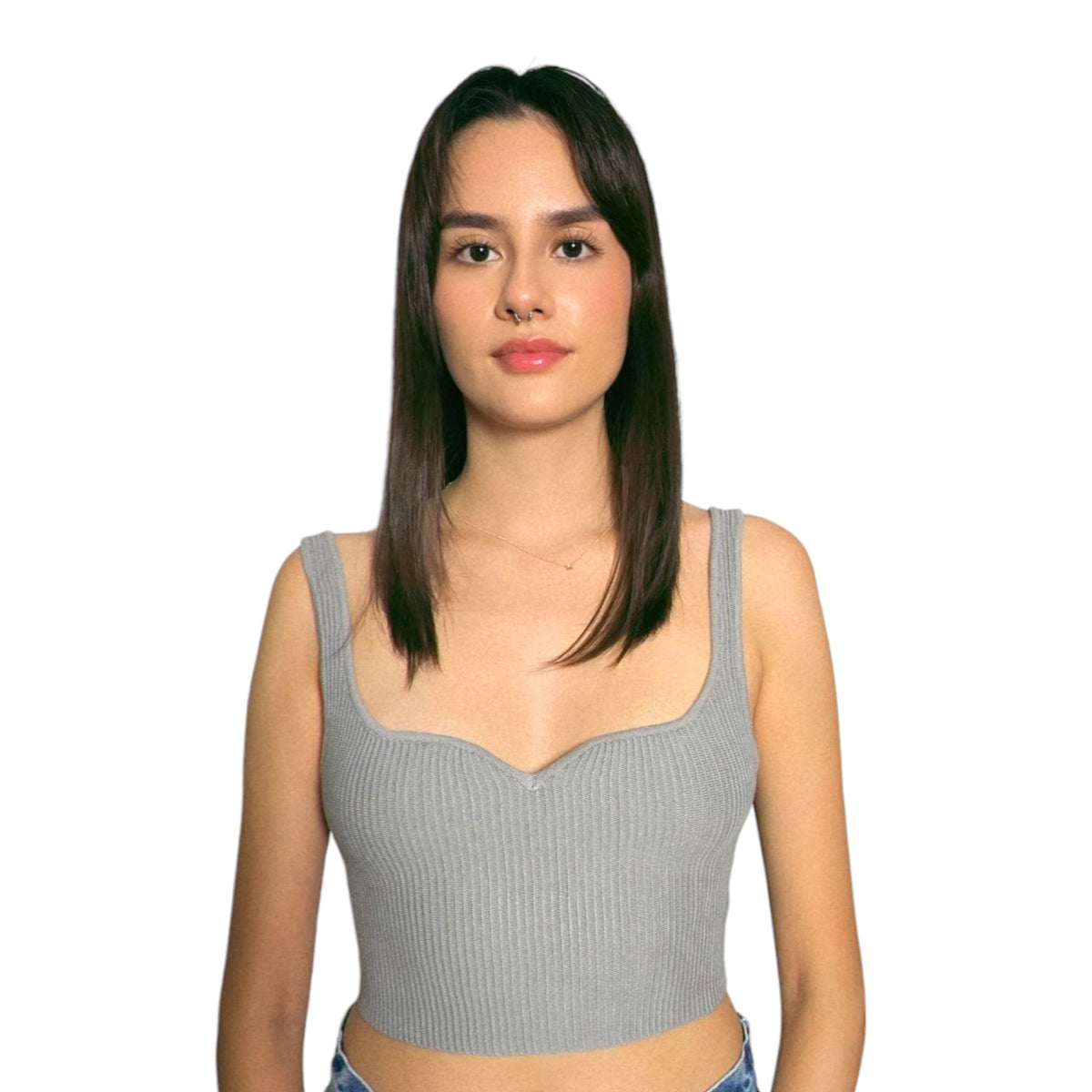 Women's Sleeveless Cropped Rib Knit Seamless Sweetheart Neckline Tank Top
