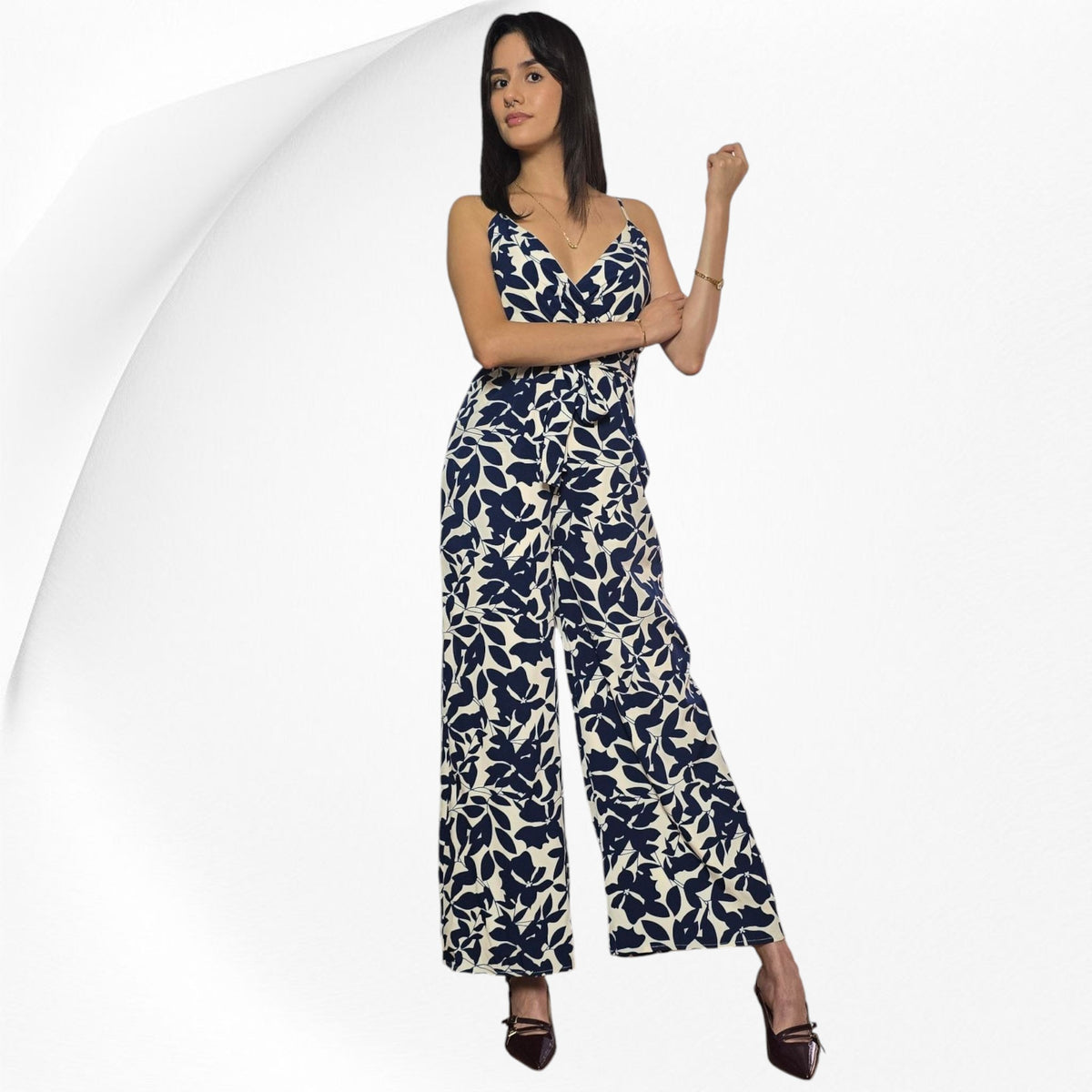 Women's Floral Print Jumpsuit with Side Pockets