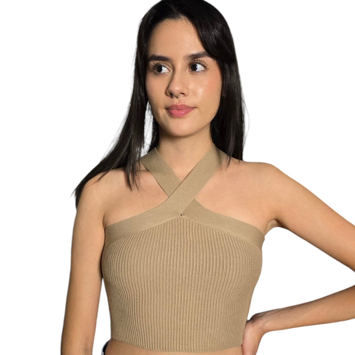 Women's Criss Cross Halter Crop Top Sleeveless Ribbed Knit Cami Tank Top