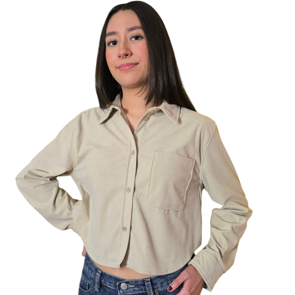 Women's Corduroy Jacket Long Sleeve Mini Button Down Shirt
