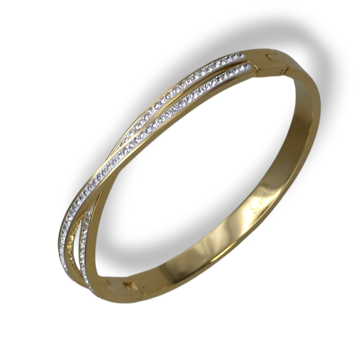 Women's Stainless Steel Gold Multilayer Cubic Zirconia Hinged Cuff Bracelet