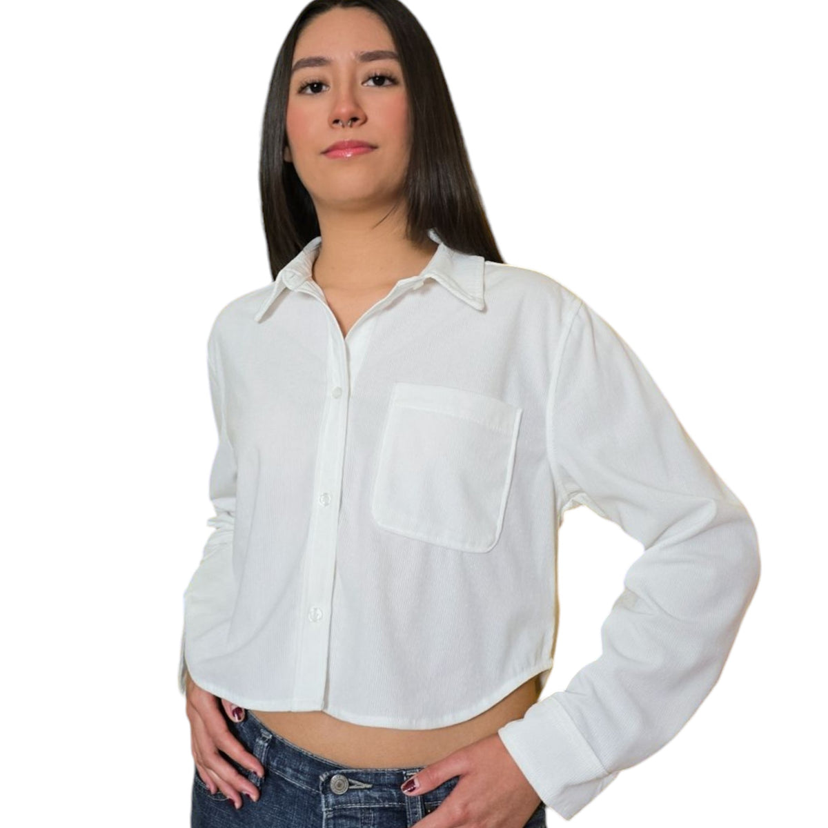 Women's Corduroy Jacket Long Sleeve Mini Button Down Shirt