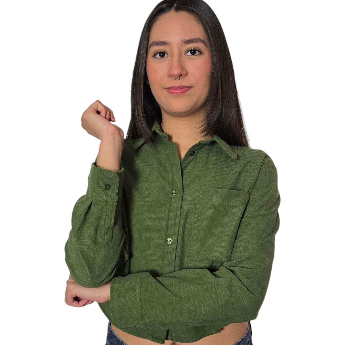 Women's Corduroy Jacket Long Sleeve Mini Button Down Shirt