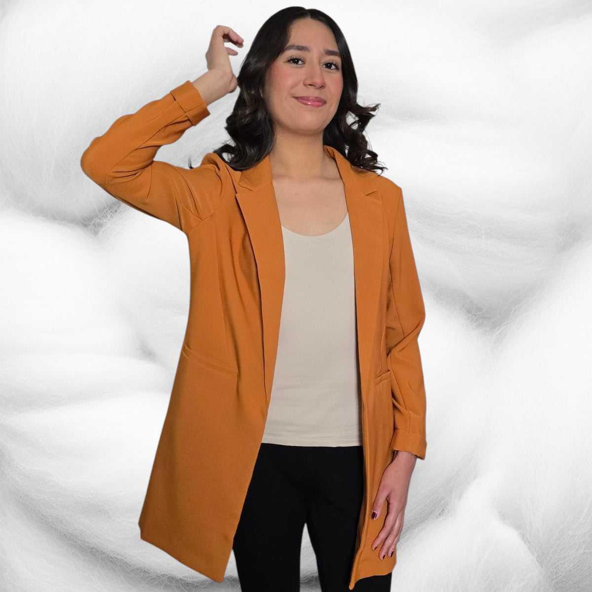 Women's Twill Princess Buttonless Long Blazer Jacket