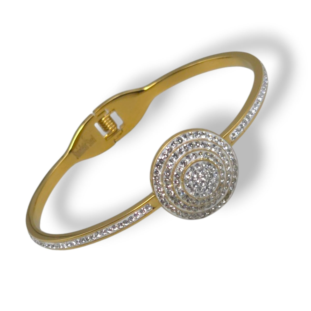 Women's Stainless Steel Round Cubic Zirconia Pave Bangle Cuff Bracelet