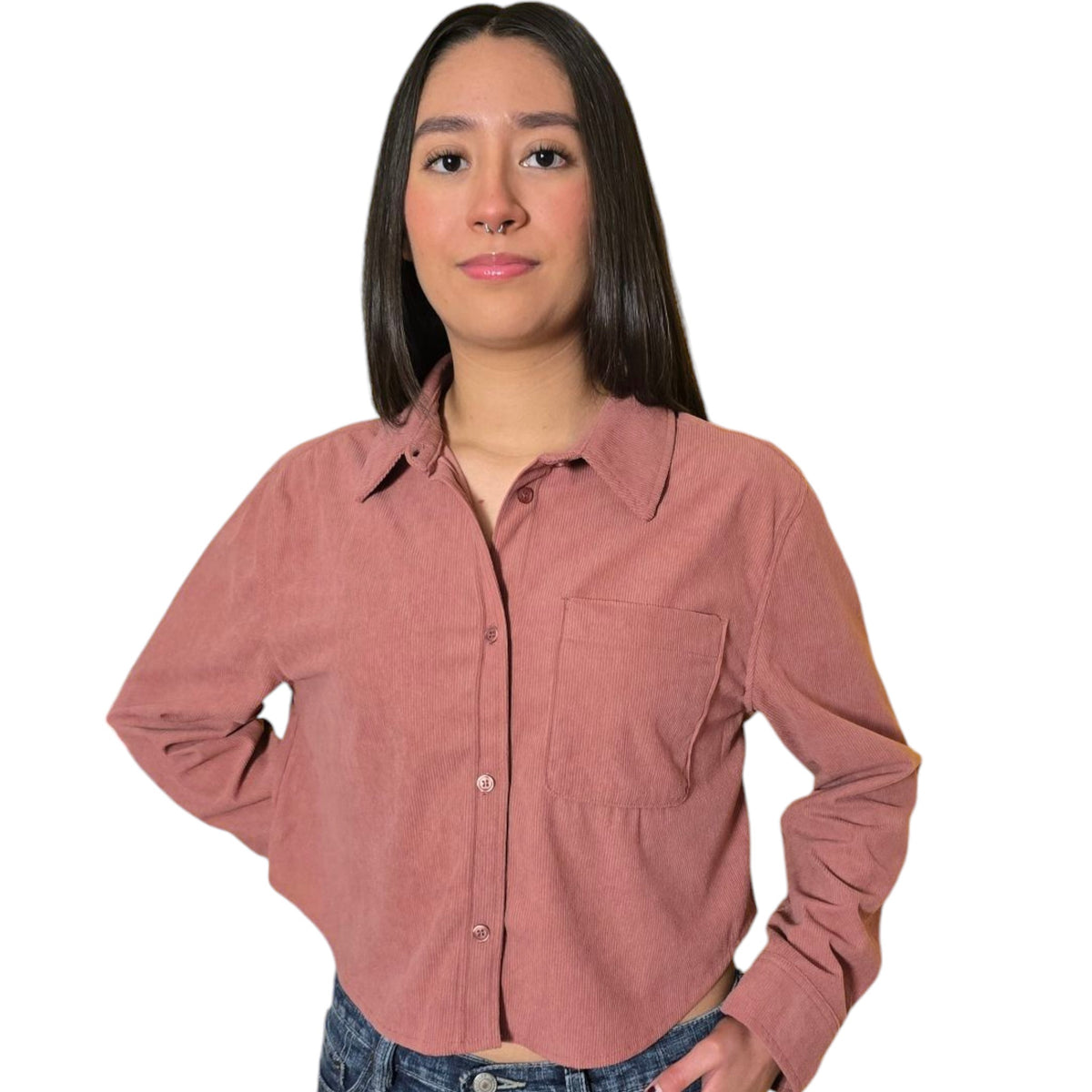 Women's Corduroy Jacket Long Sleeve Mini Button Down Shirt