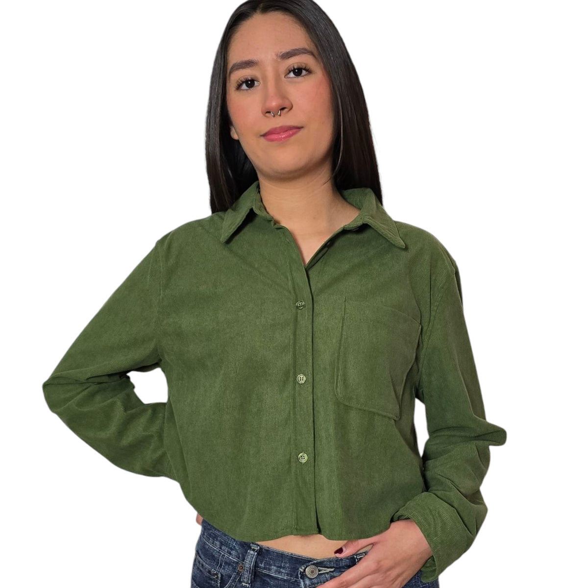 Women's Corduroy Jacket Long Sleeve Mini Button Down Shirt