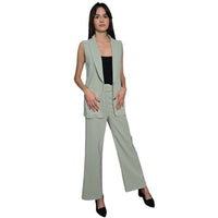 Women's Twill Sleeveless Long Blazer Vest and Wide Pants Combo