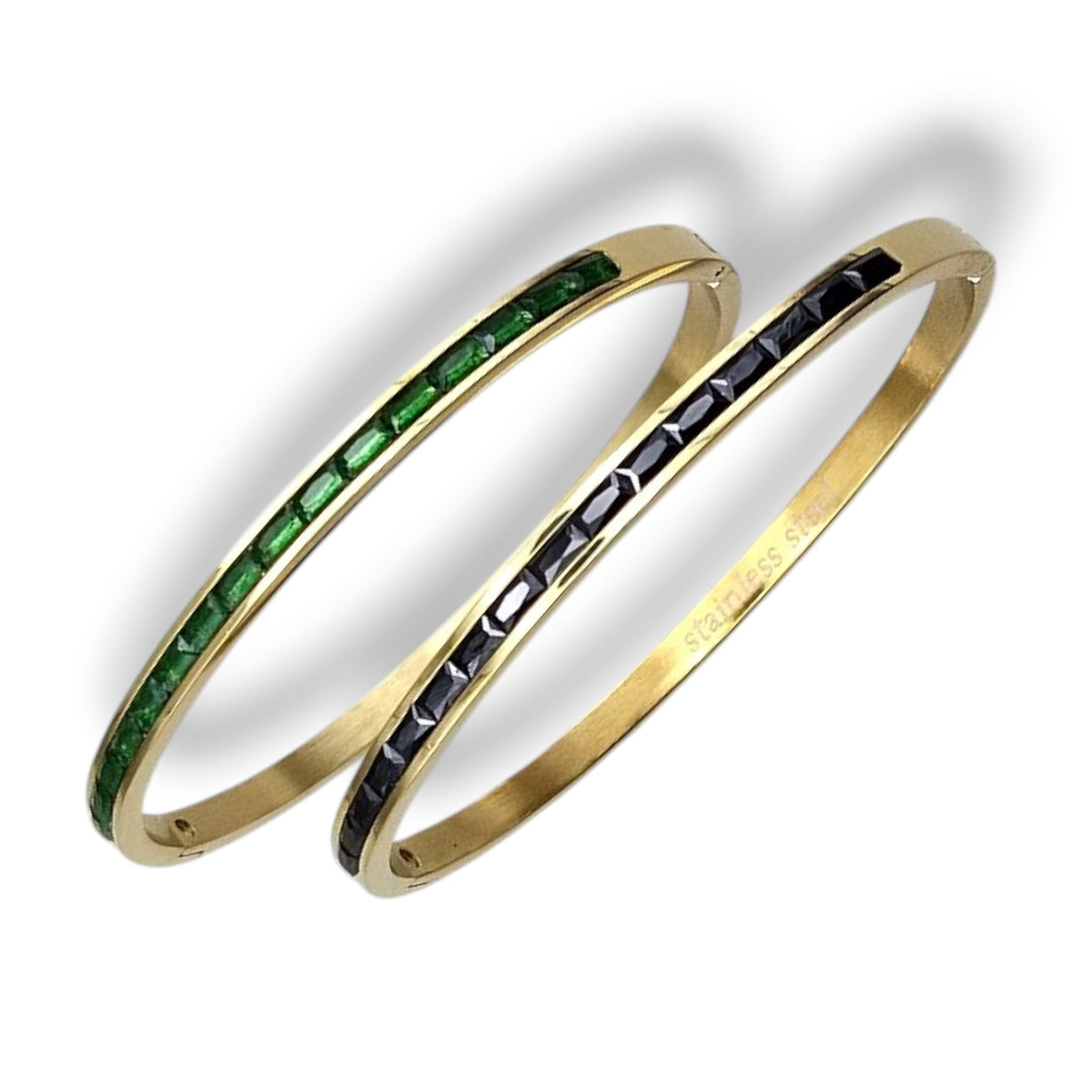 Unisex Stainless Steel Gold Thin Bangle Rhinestone Bracelet