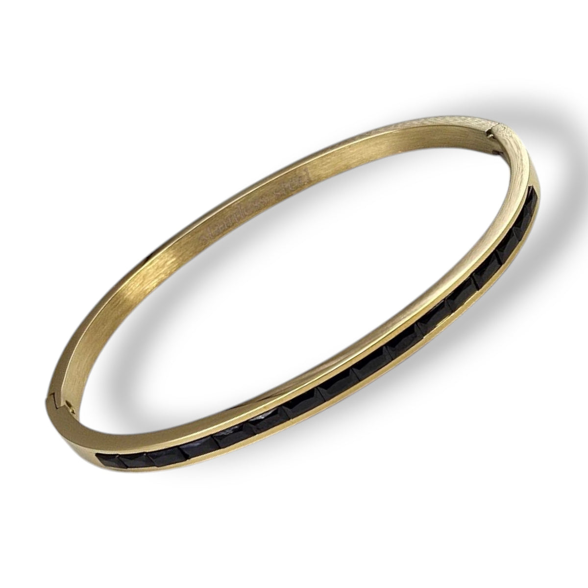 Unisex Stainless Steel Gold Thin Bangle Rhinestone Bracelet